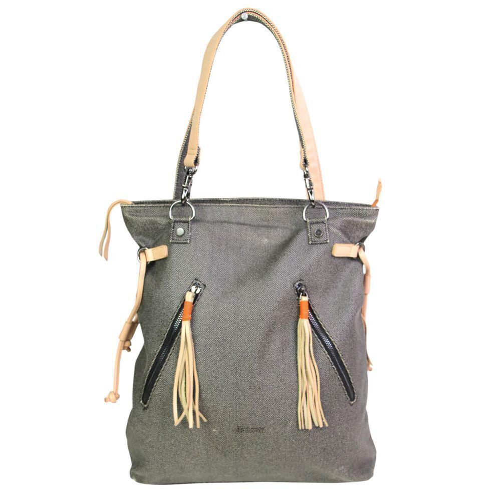Sherpani GRAY CANVAS LEATHER HANDLES BACKPACK CONVERTIBLE SHOULDER BAG PURSE